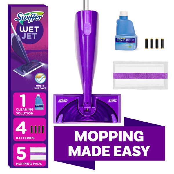 Swiffer Wet Jet Mop, Floor Cleaner for Mopping Wood, Laminate, Tile, Cleaning Set, Fresh Scent