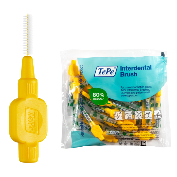 TePe Interdental Brush Original, Soft Dental Brush for Teeth Cleaning, Pack of 20, 0.7 mm, Medium Gaps, Yellow, Size 4